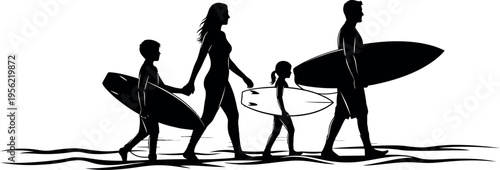 Family enjoying a day of surfing together on the beach