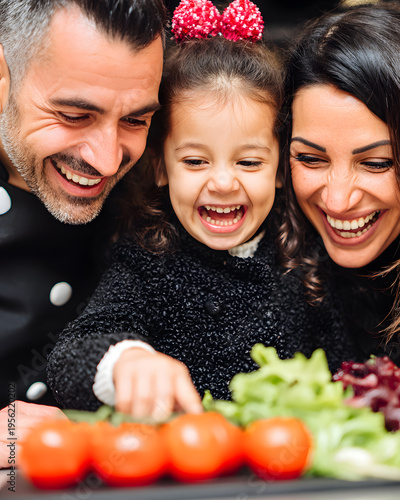 Family cooking together home kitchen candid moment lively atmosphere happy faces