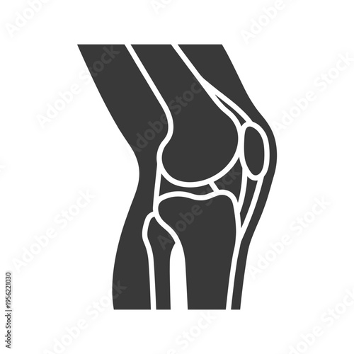 Knee joint anatomical illustration in black and white design  