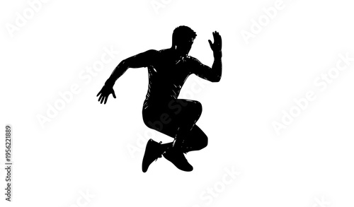 Man jumping fitness workout silhouette active sport movement vector illustration