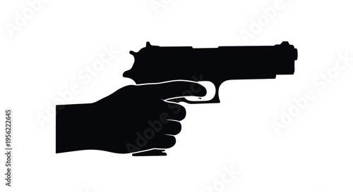 A hand firmly gripping a handgun stark black silhouette