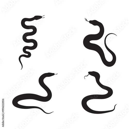 Silhouette of antiguan racer snake isolated on white background, vector illustration