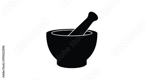 Black mortar and pestle illustration a simple graphic silhouette