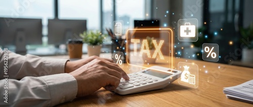 Calculating taxes efficiently office workspace digital content professional environment close-up view financial management strategies for success
