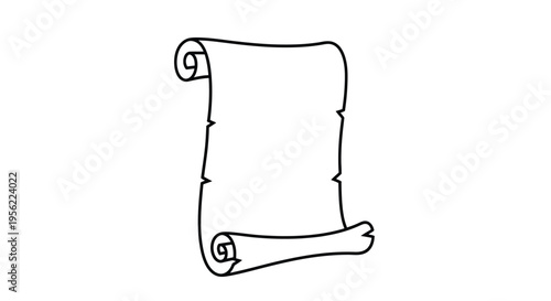 Simple drawing of an unrolled parchment scroll black outline silhouette