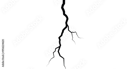 A striking black lightning bolt against a plain white background silhouette