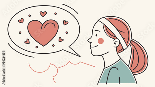 Illustration Mockup of a Person with a Heart in a Speech Bubble, Representing Love and Communication