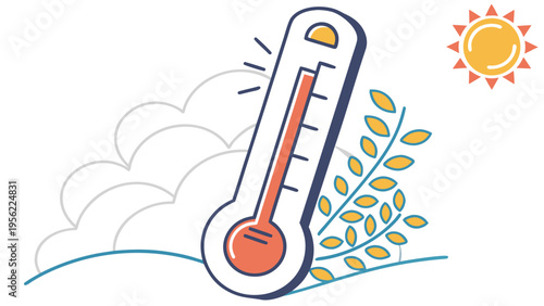 Weather Forecast Thermometer Mockup with Sunny Sky and Clouds
