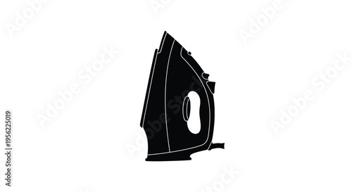 A black silhouette of a common household steam iron
