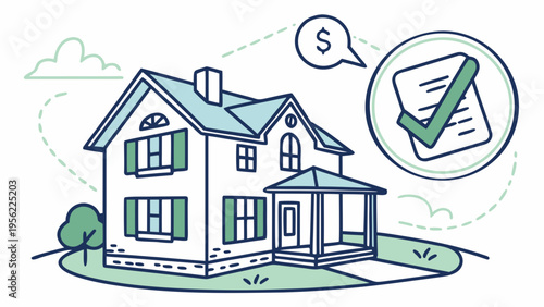 Real estate transaction agreement mockup with budget planning icon, representing buying or selling a home with financial approval