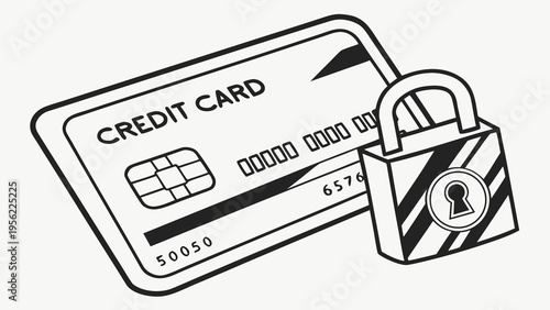 A visual representation of a credit card secured with a padlock, symbolizing financial security and safe transactions, digital mockup for presentation