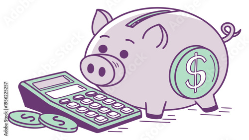 Piggy bank and calculator icon mockup for financial management and expense tracking, a visual representation of savings and budgeting