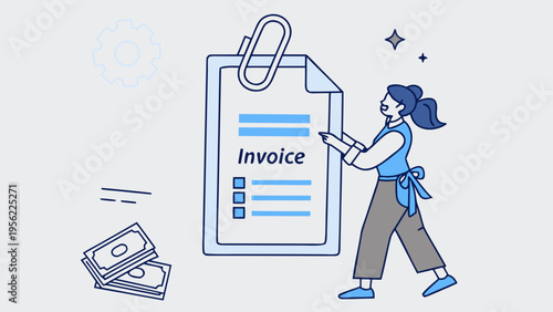 Business invoice mockup with financial analytics data and monetary concept, symbolizing accounting and payment processing workflow, with a checklist and financial planning elements