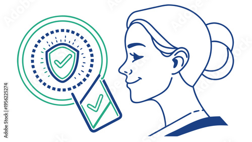 User validation of secure digital payment using a mobile phone displaying a mockup of a debit card and security shield icon