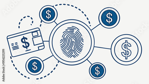 Secure financial transactions are a growing trend, visualized through a fingerprint and coins mockup, emphasizing a growing digital economy
