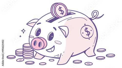 Financial pig bank mockup illustration with coins, representing savings, money, and secure transactions, perfect for finance and banking themes