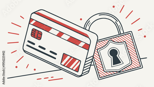 Secure payment transaction mockup Lock and credit card icon representing financial data safety and protection