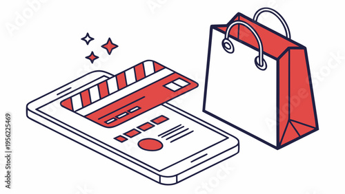 E-commerce shopping bag and smartphone with credit card mockup, online payment and retail concept vector illustration