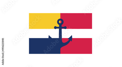 Nautical Flag with Anchor Symbol in Blue, Yellow, and Red