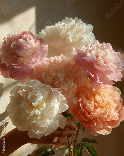 Bouquet of peonies in light indoor floral
