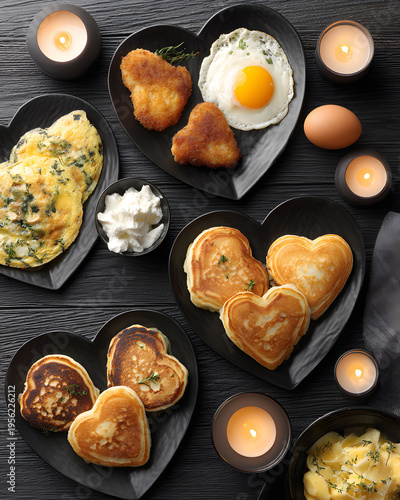 Delicious heart-shaped breakfast cozy kitchen food romantic