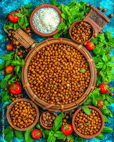 Delicious roasted chickpeas recipe kitchen food vibrant top-down view