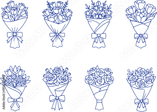 Elegant bouquets of flowers with ribbons in a variety of styles and arrangements