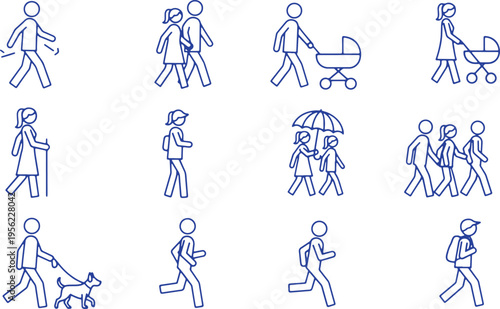 Diverse icons depicting various pedestrian activities and scenarios