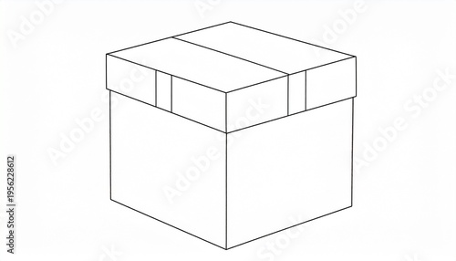 Isometric Line Art Illustration of a Closed Cardboard Box.