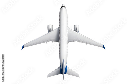 Top View Commercial Airplane Isolated on White Background – Passenger Jet Aircraft Aerial View