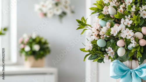 Romantic pastel spring easter tree decor in soft pink and green for home or event design