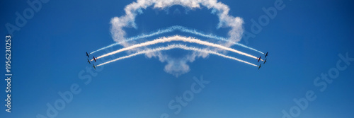 Aircrafts aerobatic group performing a demonstration flight