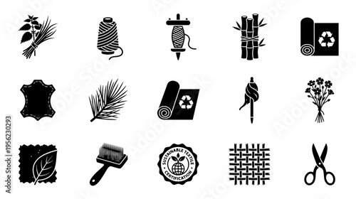 Natural materials and sustainable textile production icons