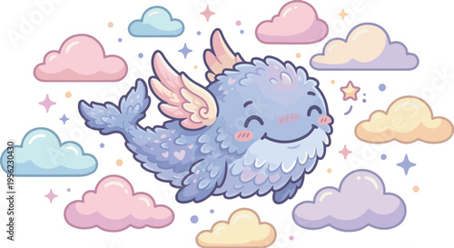 Adobe Illustrator Artwork fluffy bird with oversized wings and soft feathers book cover clip art.