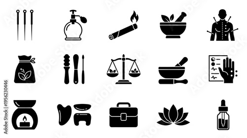 Alternative medicine holistic treatment icon set