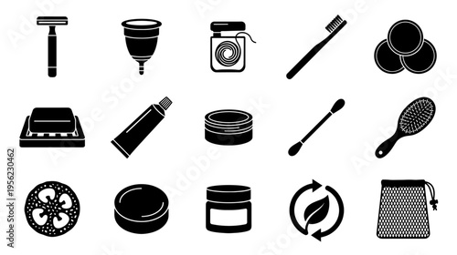 Zero waste beauty and hygiene icons