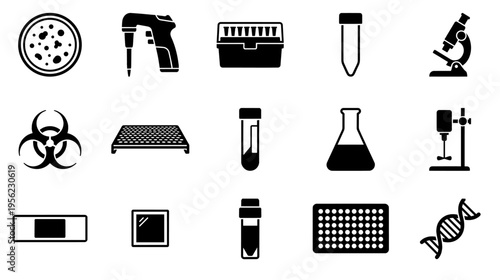 Scientific laboratory equipment and supplies icons