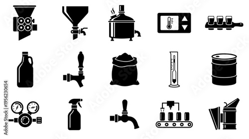 Craft brewery black silhouette icons set