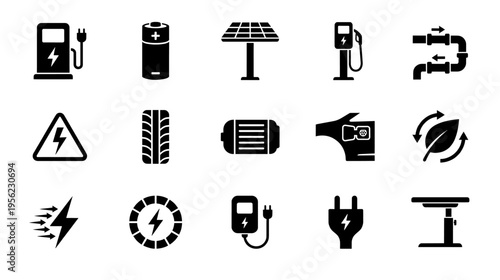 Electric vehicle and renewable energy vector icons