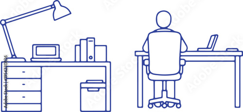 A person working at a well-organized desk with office equipment and a laptop.