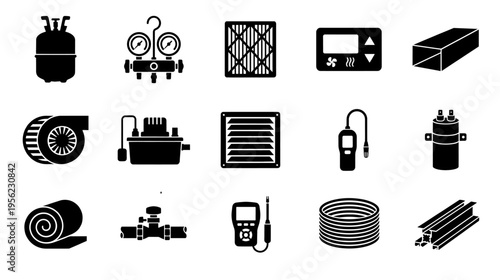Hvac system components in simple icon style