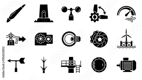 Wind energy and power generation system icons