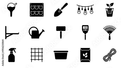 Gardening and landscaping tools isolated flat icon set