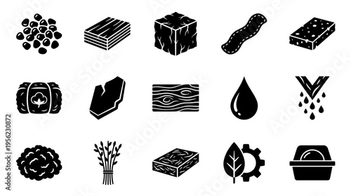 Eco-friendly material resources in minimalist black icons