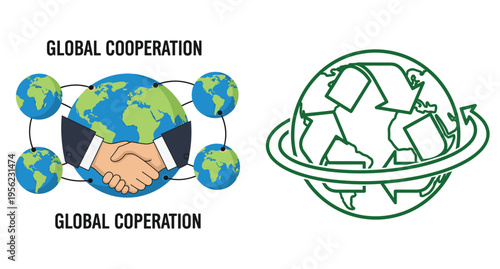 Global cooperation earth unity green recycle network eco save planet join hands