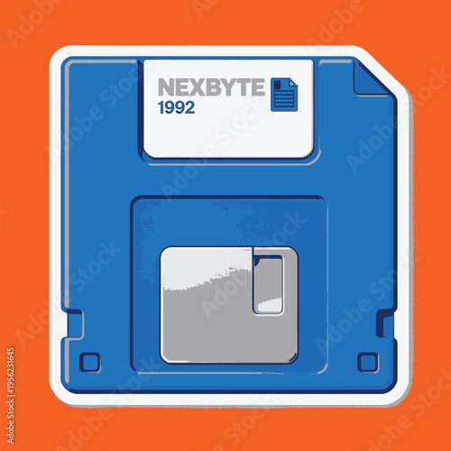 vintage floppy disk sticker vector, old digital storage.eps
