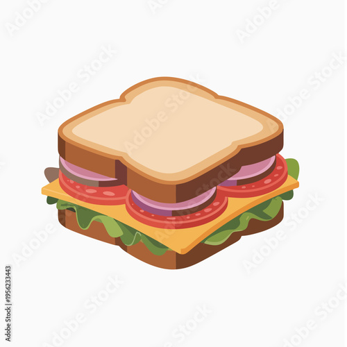 A delicious sandwich with cheese, lettuce, tomato, and onion on toasted bread