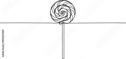 continuous single line drawing of swirl lollipop on stick representing sweet candy concept