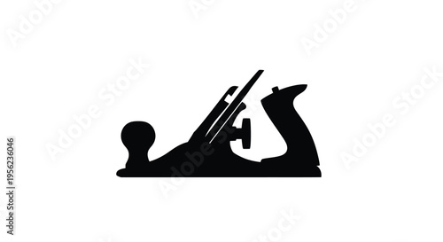 Black silhouette of a vintage hand plane against a white background silhouette
