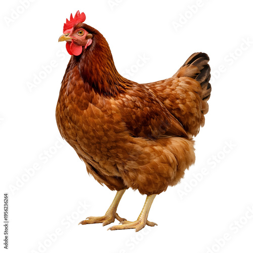 Brown Chicken Hen Standing Isolated on White Background – Farm Poultry Animal